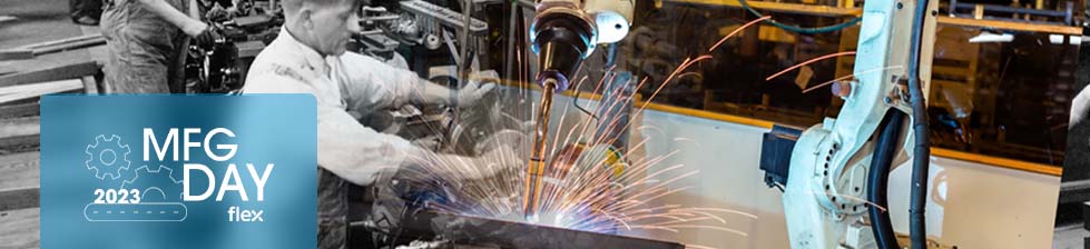 Imagen del día de fabricación 2023 de una persona soldando en un almacén.