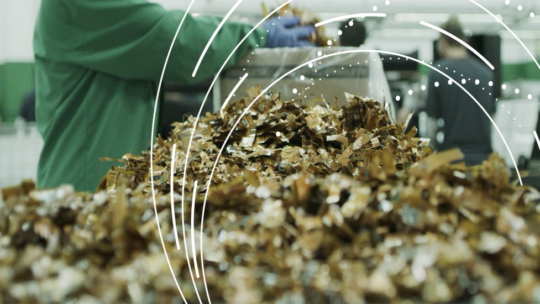 Persona clasificando material como parte de la economía circular.