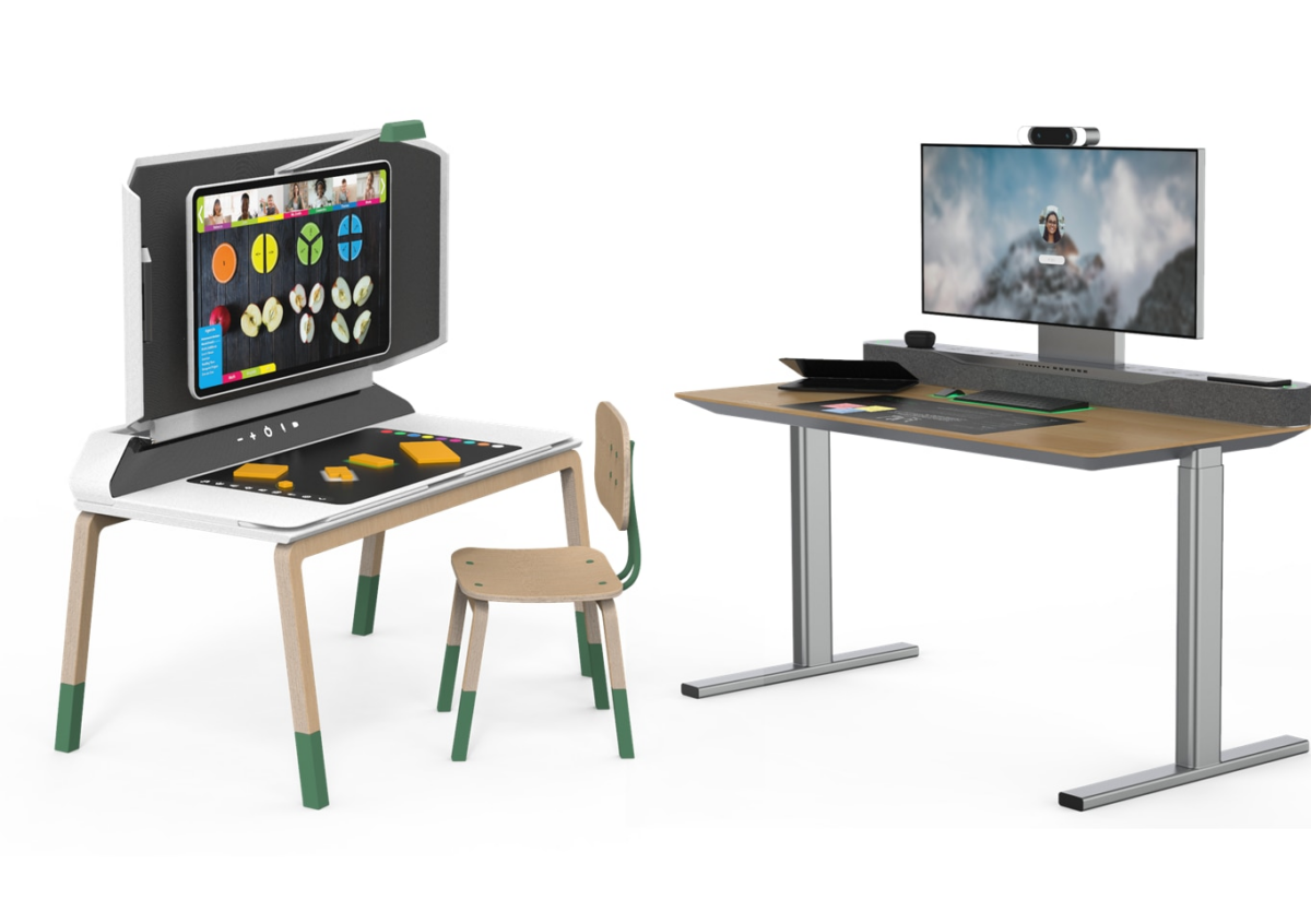 Project Connect Rendering Offener Schreibtisch neben einem anderen Schreibtisch mit Bildschirm