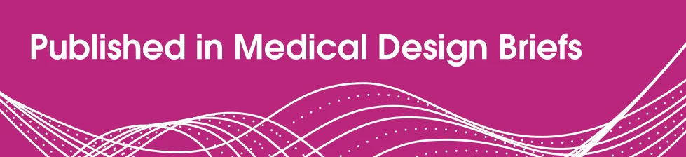 imagen rosa con líneas blancas y las palabras publicadas en Medical Design Briefs